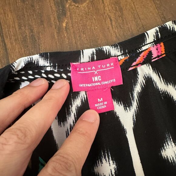 TRINA TURK x INC Africana Maxi Side Slit Dress in Black Ikat Print - Picture 9 of 14